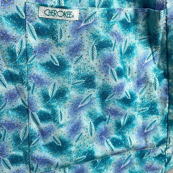 Cherokee cotton print two pocket button front cinch tie back scrub jacket coat M - Picture 7 of 12